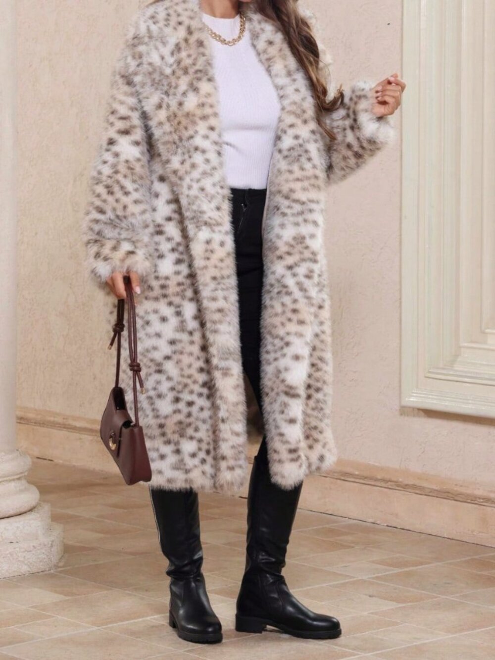 Leopard Print Casual Women's Long Loose Coat With Lapel Collar - Picture 5 of 12